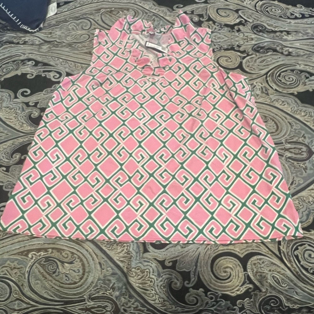 Crown & Ivy Pink and White Boxy Tank Top with Peter Pan Collar